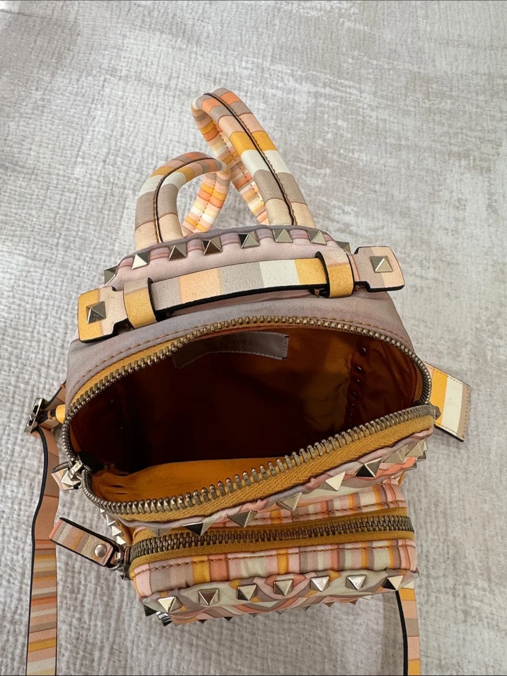 Valentino Garavani Striped Chevron Mini Backpack in Peach, Cream & Tan - Picture 3 of 3